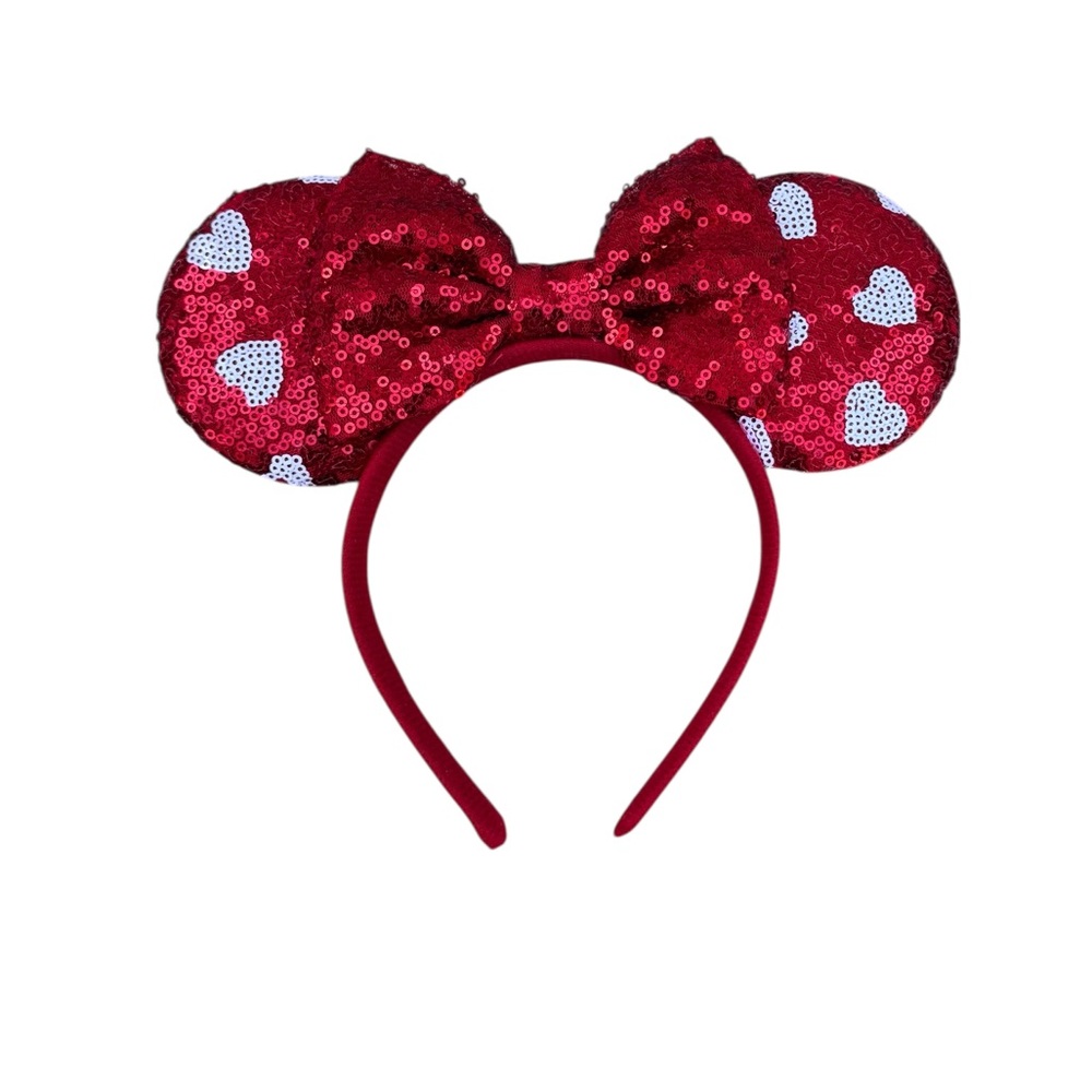 Disney Parks Minnie Mouse Red Sequin Hearts Ears Headband